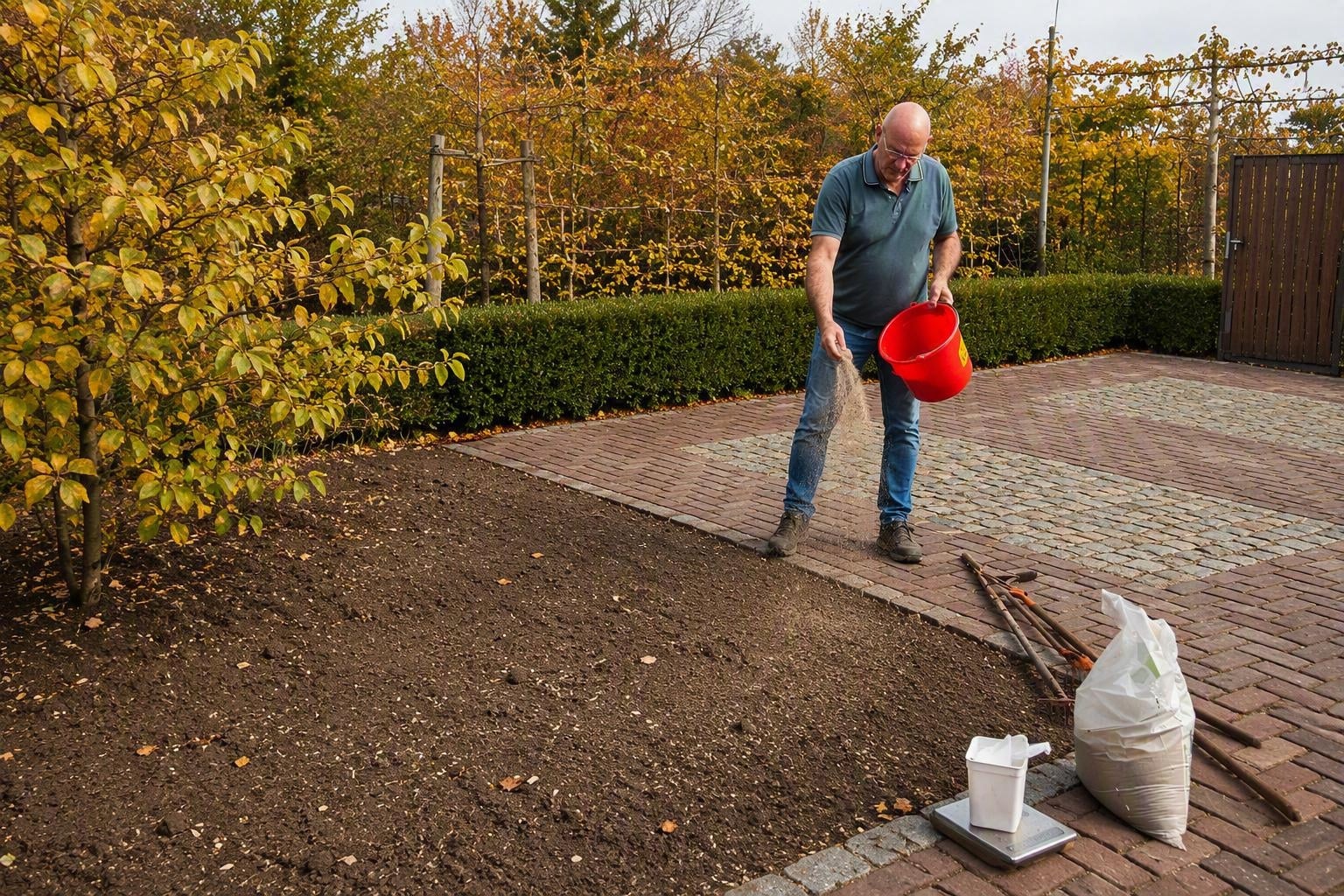Jan Krijnen zaait een meerjarig bloemenmengsel op een voorbereid zaaibed